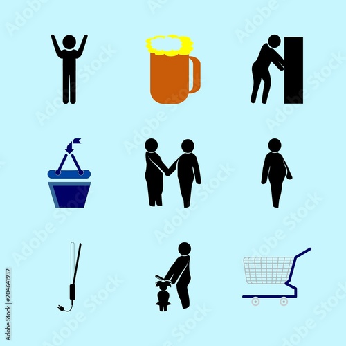 icons about Human with vector, business, beg, beer glass and baby