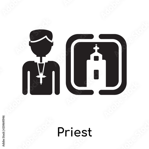 Priest isolated on white background , black filled vector sign and symbols