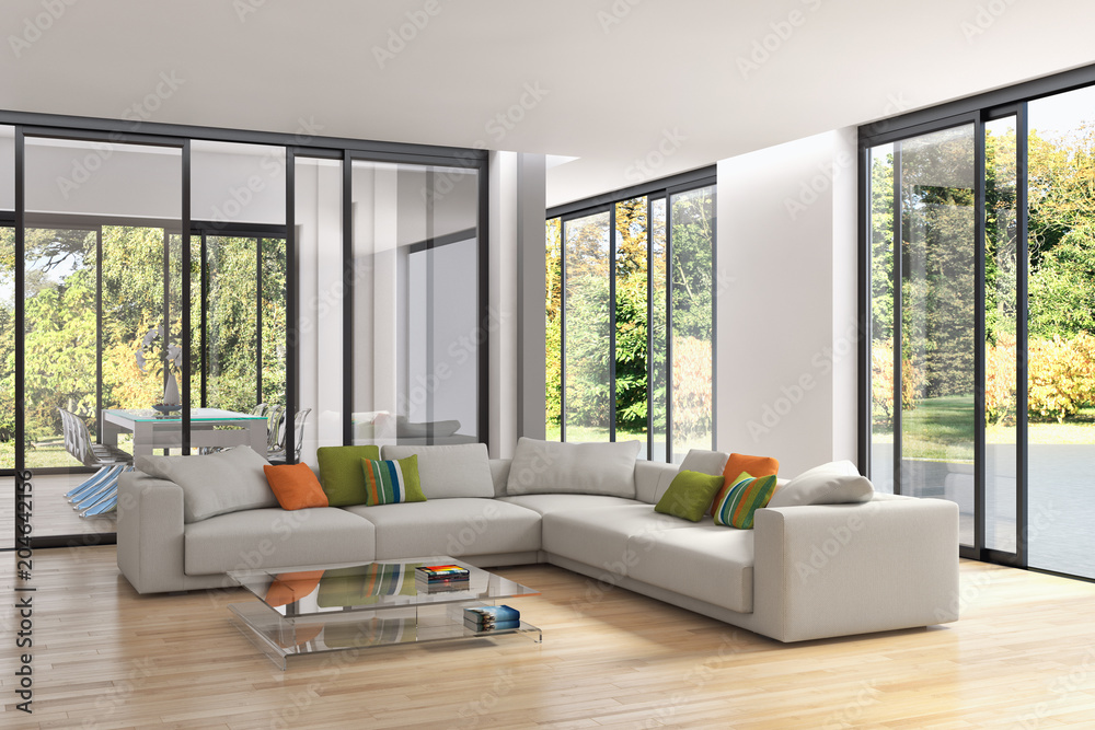 Fototapeta premium Modern bright interiors apartment 3D rendering illustration