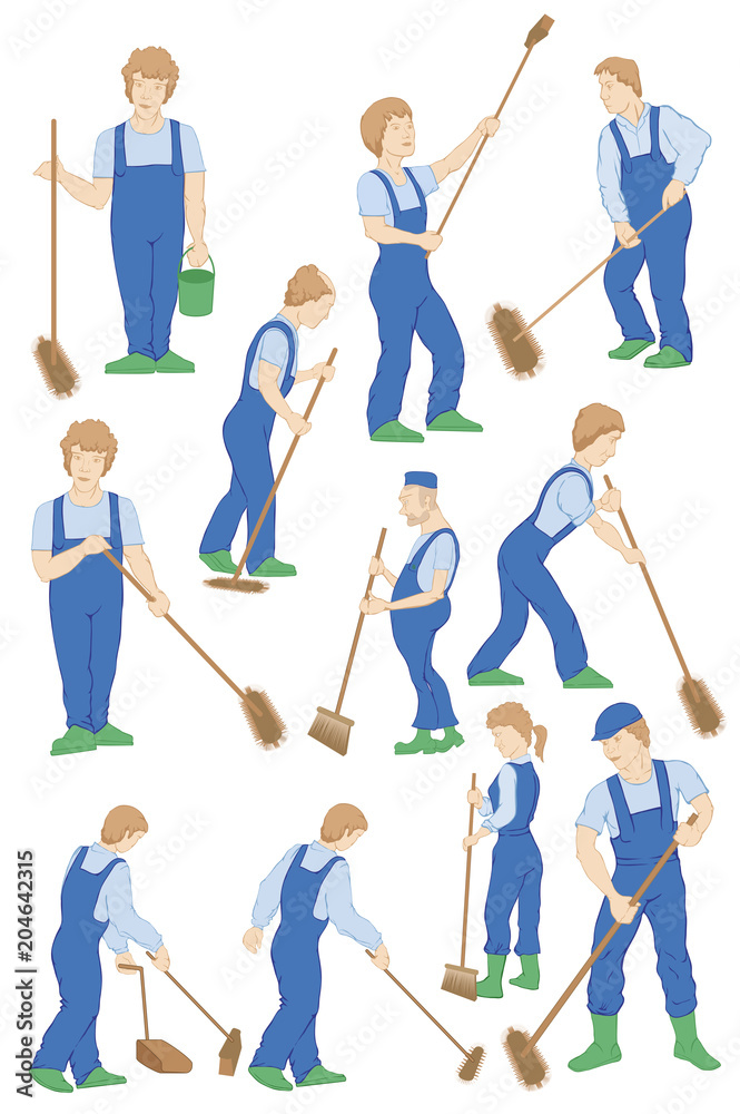 A set of characters wipers, cleaners