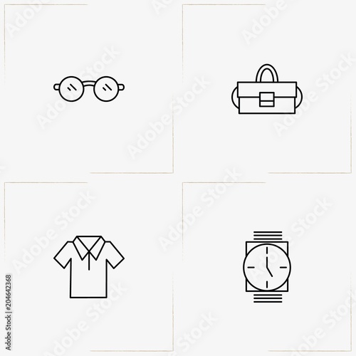 Fashion line icon set with shirt, lady bag and spectacle