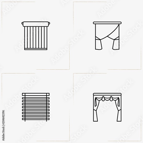Curtains & Blinds line icon set with blinds and curtains