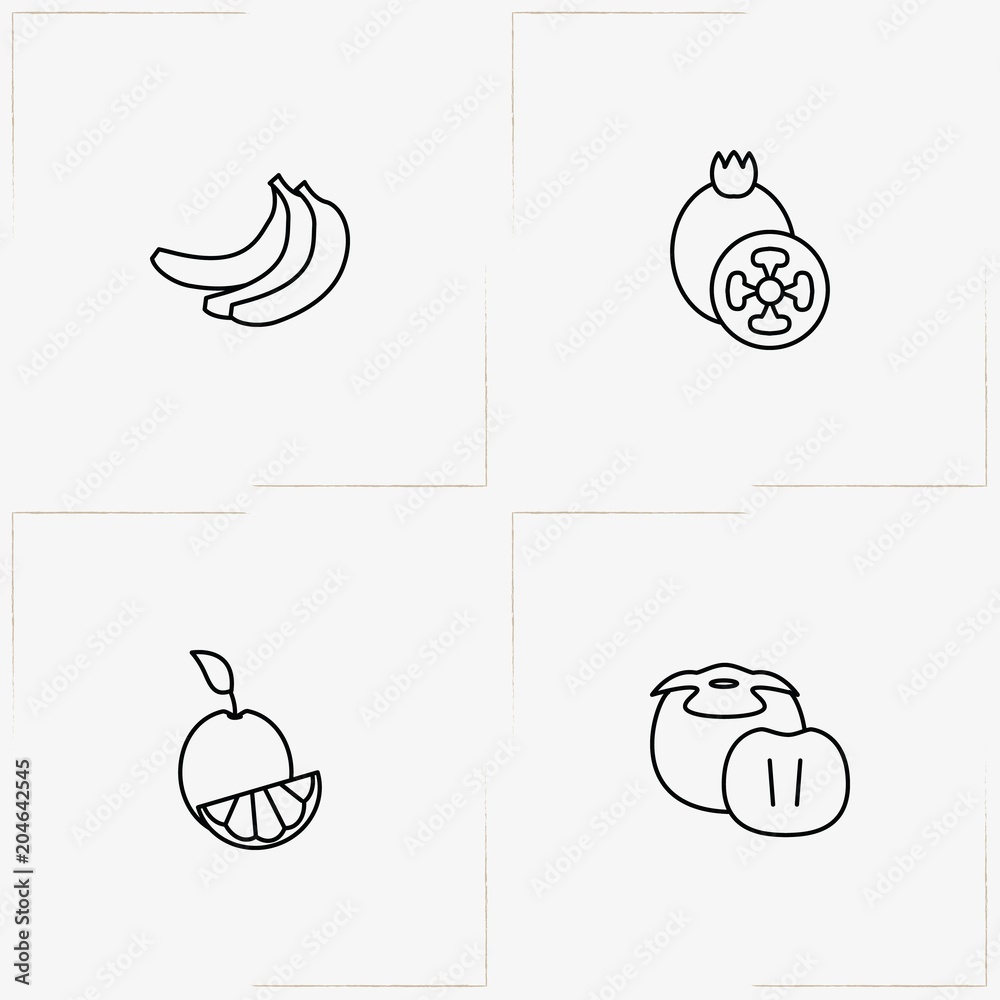 Berries And Fruits line icon set with pumpkin, pomegranate and banana