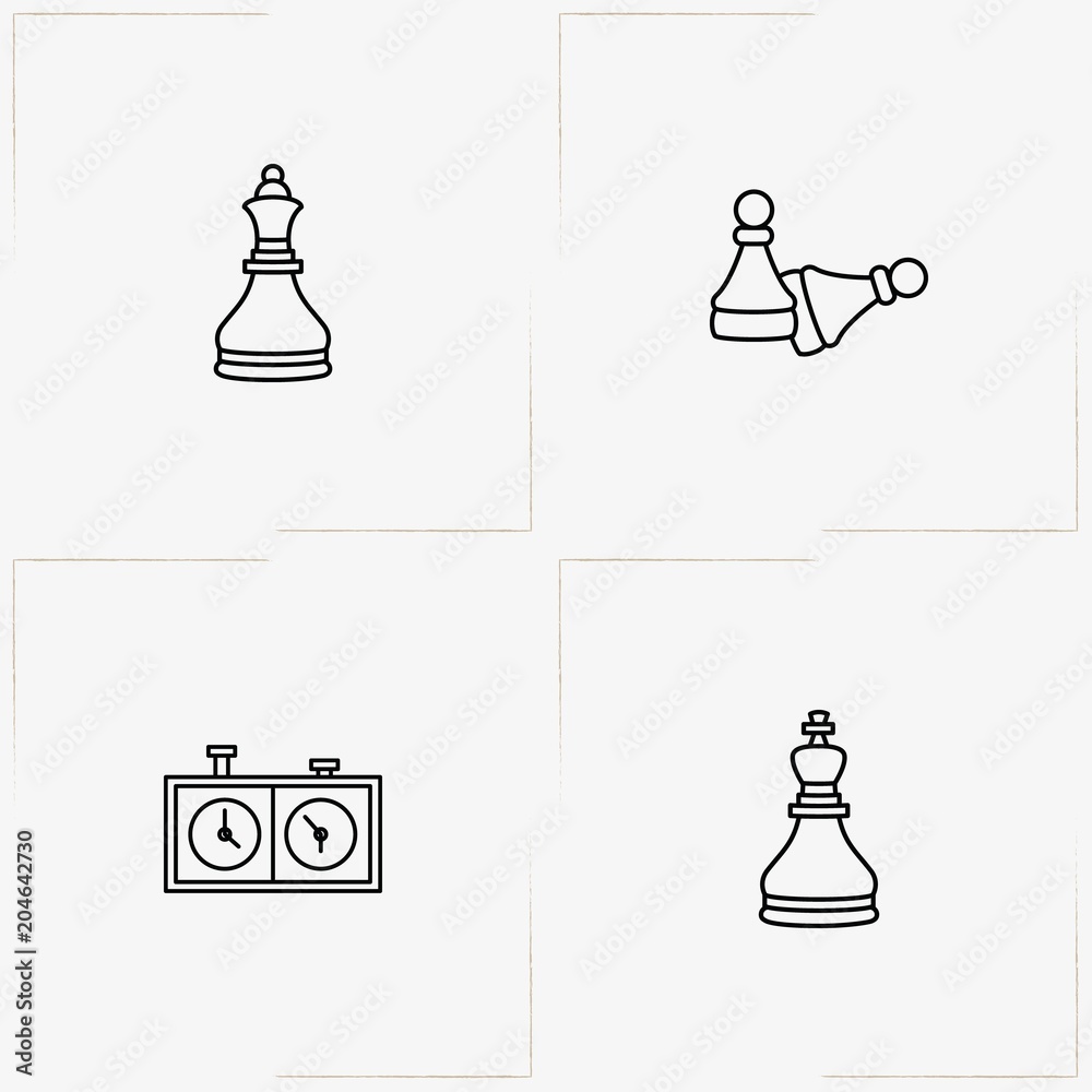 Chess & Backgammon line icon set with chess watch , chess pawns and chess king Chess & Backgammon line icon set with chess watch , chess pawns and chess king