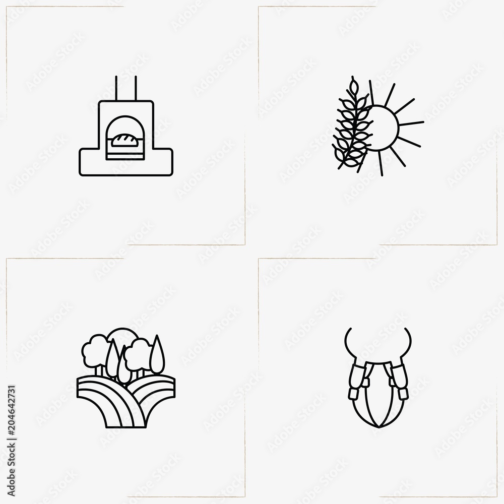 Bread & Milk line icon set with spica, bread oven  and udder