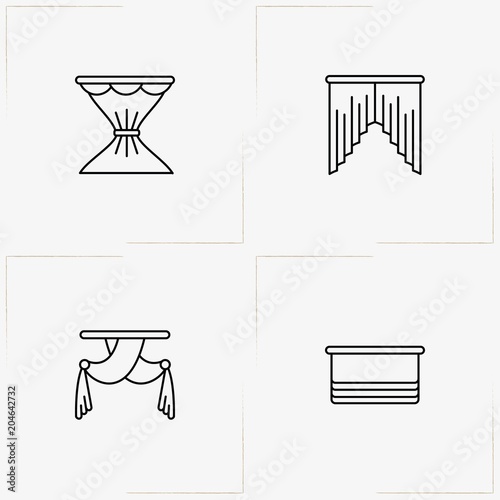 Curtains & Blinds line icon set with blinds and curtains