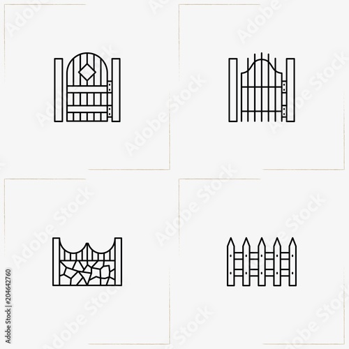 Fences And Wickets line icon set with wicket and fence
