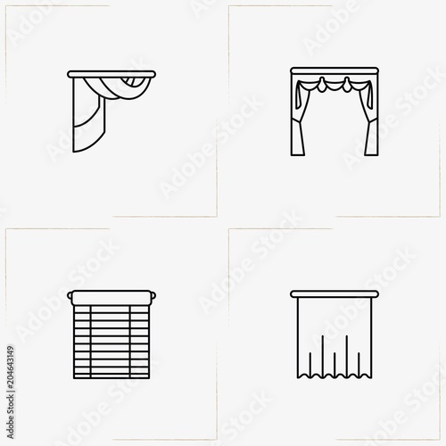 Curtains & Blinds line icon set with curtains and blinds