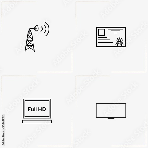 Communications line icon set with mail, radar tower and television