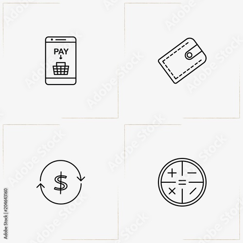 Finance line icon set with mobile payment, money circulation  and wallet