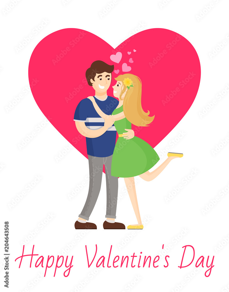 Happy Valentines Day Poster Boy and Girl Hugging Happy Valentines Day Poster Boy and Girl Hugging