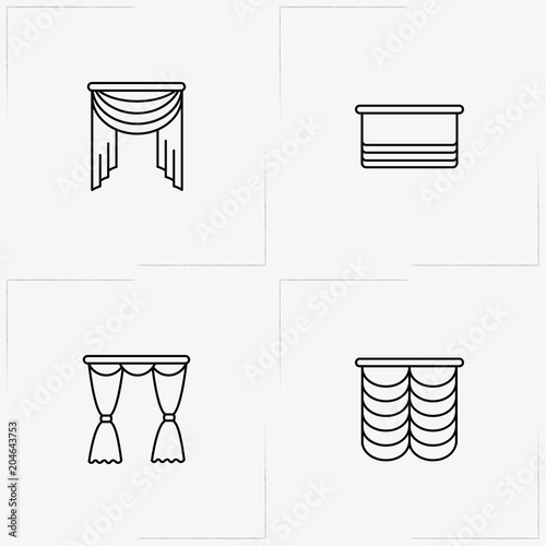 Curtains & Blinds line icon set with blinds and curtains