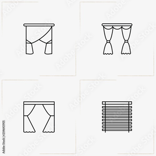 Curtains & Blinds line icon set with blinds and curtains