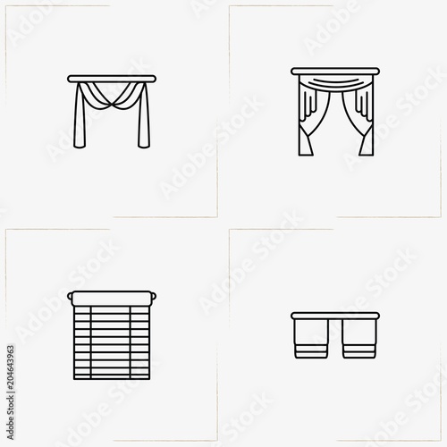Curtains & Blinds line icon set with curtains and blinds