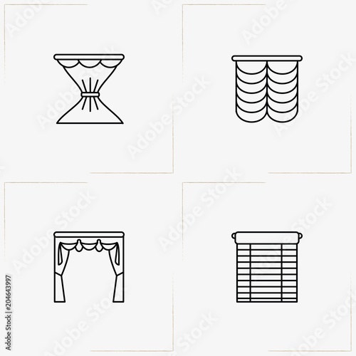 Curtains & Blinds line icon set with curtains and blinds