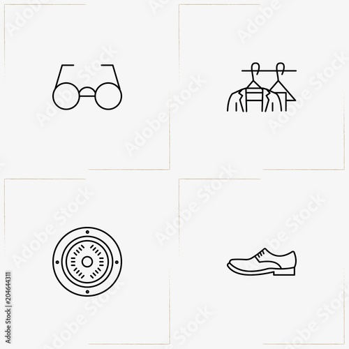 Fashion line icon set with spectacles, clutch and hanger