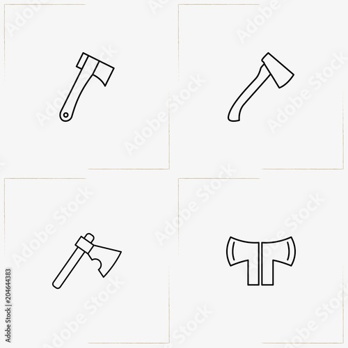 Firefighter line icon set with  and hatchet