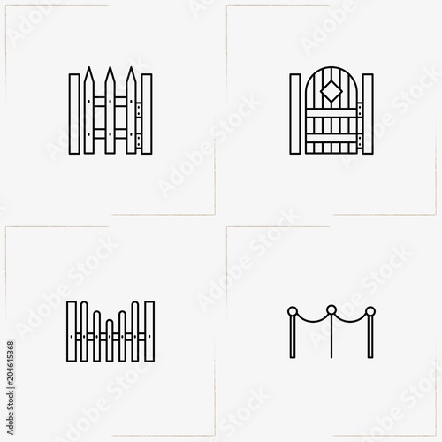 Fences And Wickets line icon set with fence and wicket