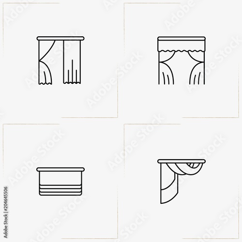 Curtains & Blinds line icon set with curtains and blinds