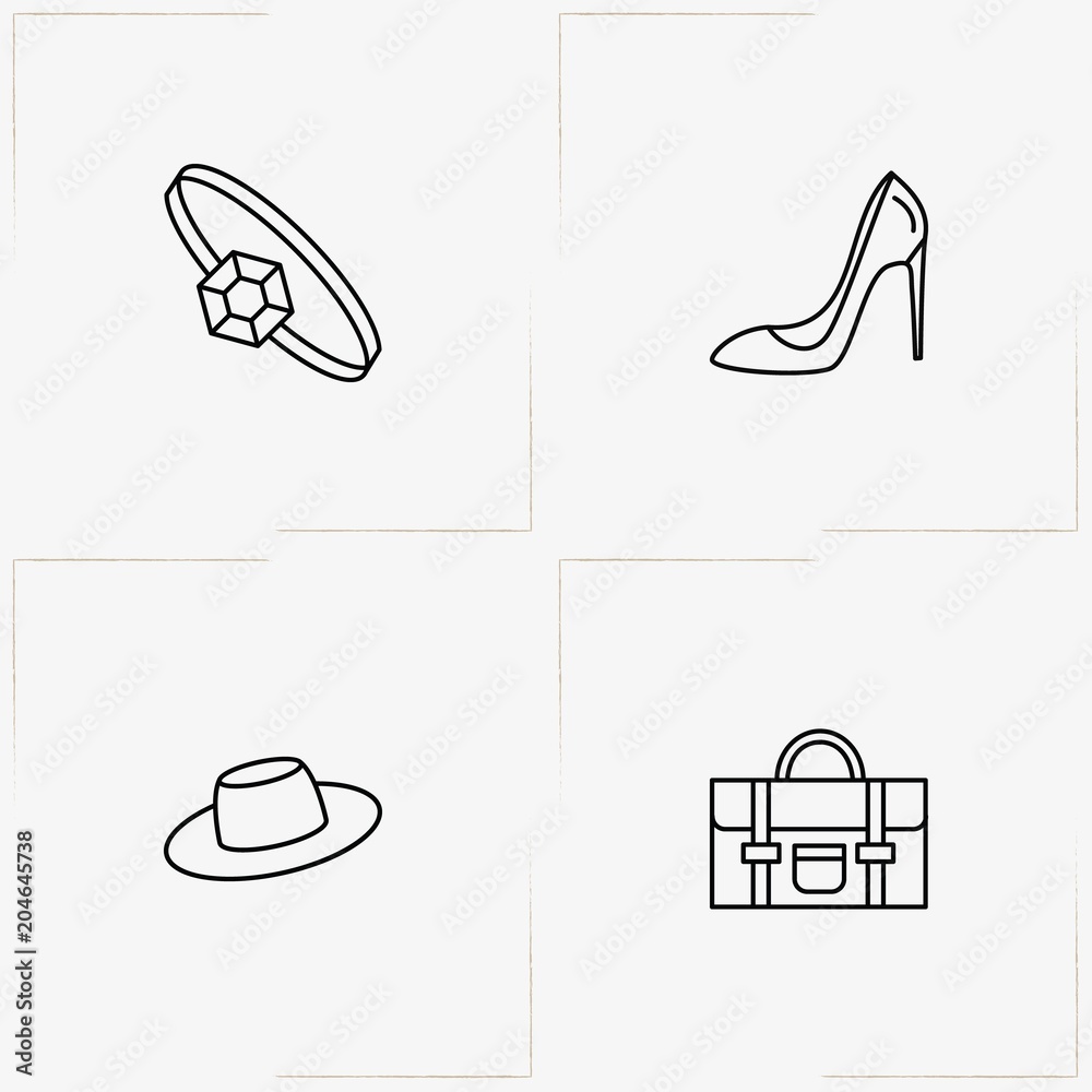Fashion line icon set with bag, lady shoe  and ring