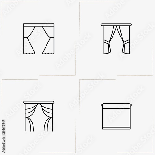 Curtains & Blinds line icon set with blinds and curtains