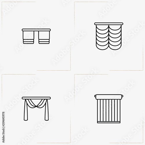 Curtains & Blinds line icon set with curtains and blinds