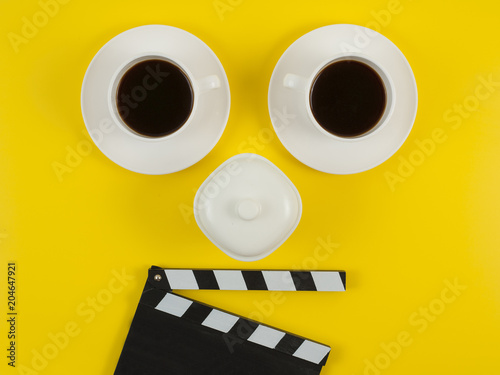 Cup coffee isolated on yellow