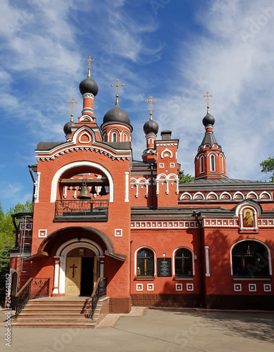 view of Trinity temple in Skhodnya, Russia photo