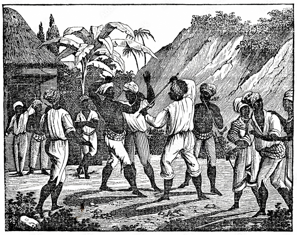 Fototapeta premium African war games (from Das Heller-Magazin, August 23, 1834)