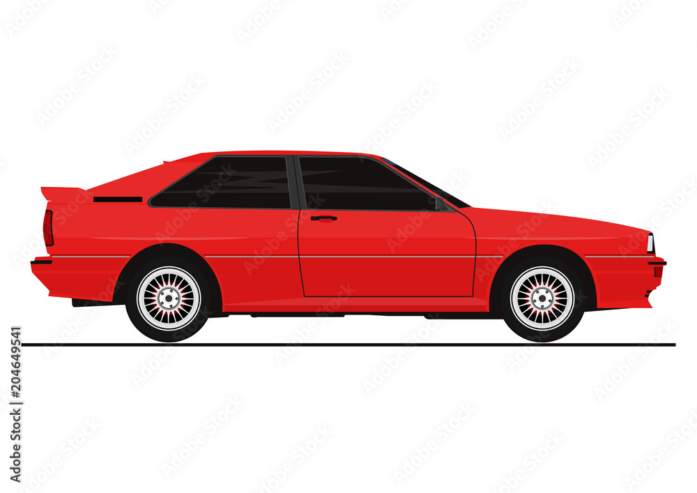 Retro coupe sticker. Side view. Flat vector.