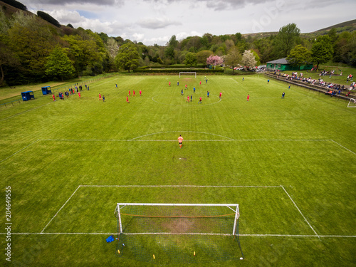 Aerial view of football soccer field as 2 welsh teams play a home match photo