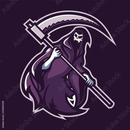 grim reaper holding scythe esport gaming mascot logo template