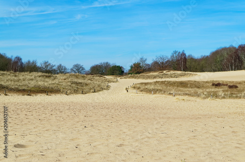 Sandy dunes against blue sky