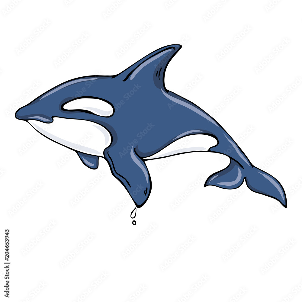 Fototapeta premium Blue dolphin ink sketch. Hand drawn vector illustration.