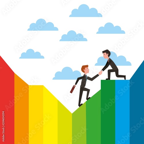 business man helping colleague or friend climbing leadership teamwork vector illustration