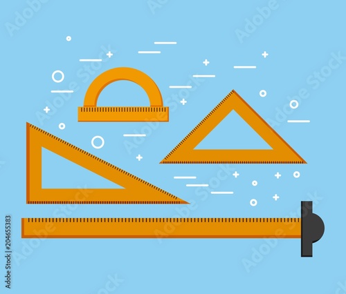 designer ruler t square triangles and protractor supplies vector illustration