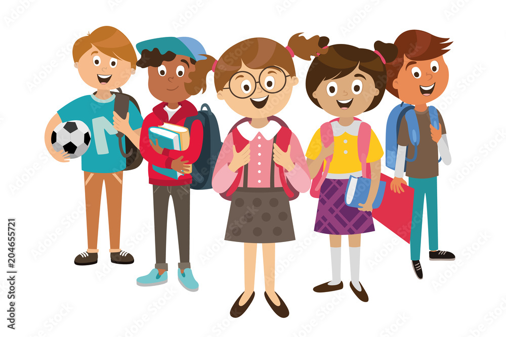large set of children's characters of people. school pupils, fun jump, vector