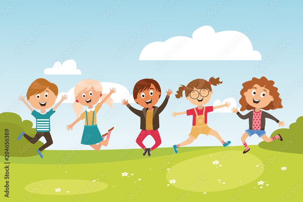 children's characters. jumping children. winners joy, happiness. vector