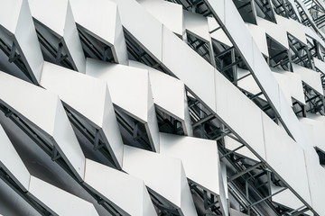 Aluminium Composite Material gray color and Hexagon shape popup texcture for facade building.