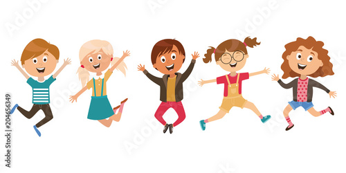 children's characters. jumping children. winners joy, happiness. vector