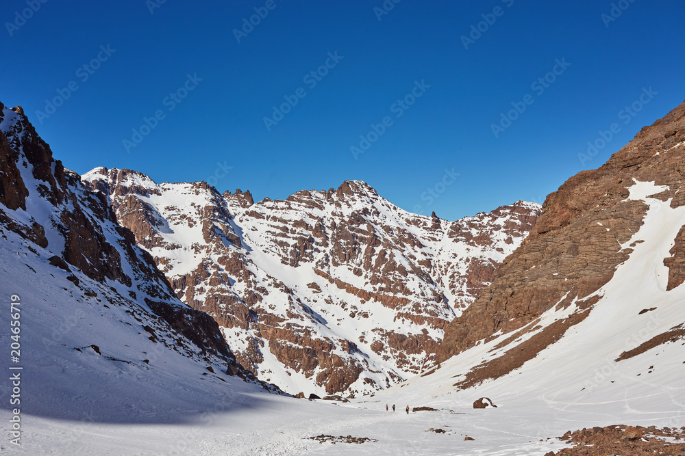 The trail for climbing Tubkal the highest mountain of the Atlas Mountains