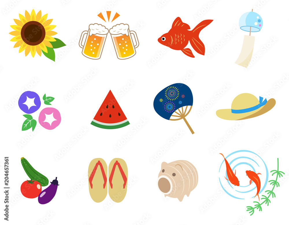 日本の夏 イラストアイコン セット Stock Vector Adobe Stock