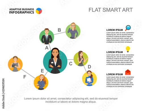 Business infographics hierarchy chart for business staff concept. Editable presentation slide template, flat smart art. Data for human resources, management, subordination