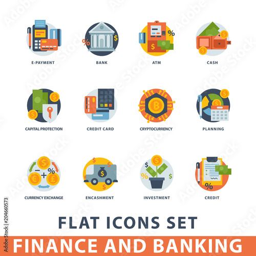 Money finanse vector icons banking safety business currency card financial deposit bank payment illustration.
