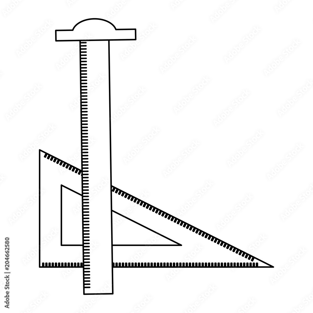 ruler tsquare and triangle drafting art supplies vector illustration thin line