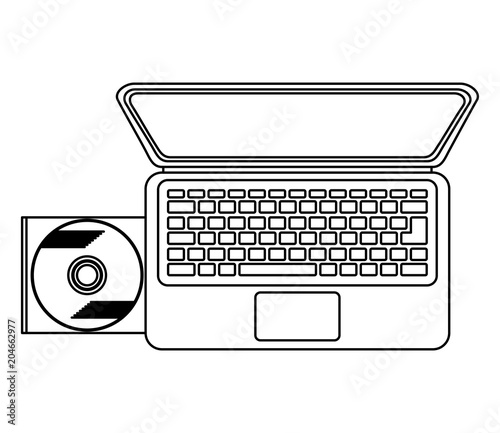 laptop with open drive cd vector illustration thin line