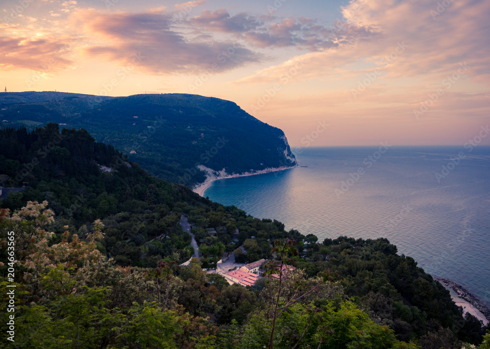 Sunset on the pristine beaches on the slopes of Mount Conero.