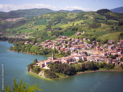 Mercatale artificial lake seen from the fortress of Sassocorvaro, Italy.