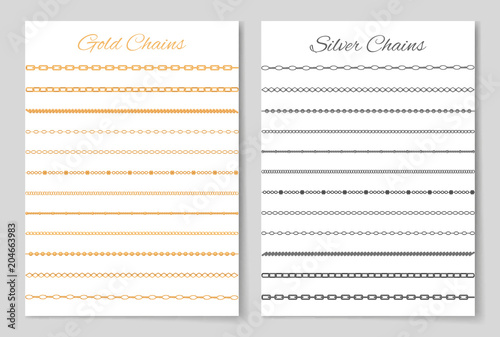 Gold and Silver Chains Set Vector Illustration