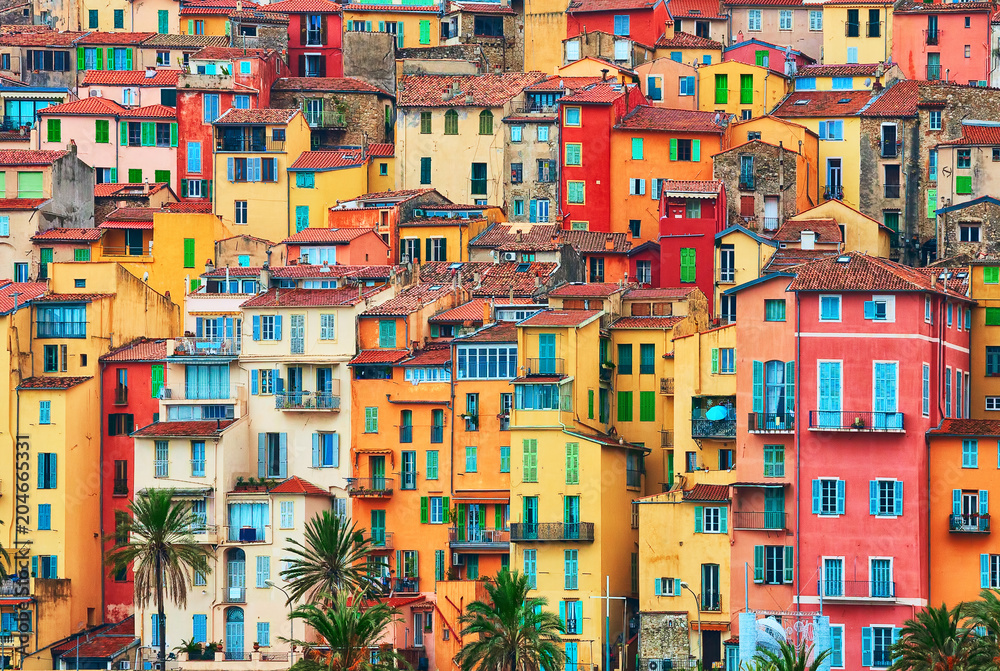 Colorful houses in old part of Menton, French Riviera, France